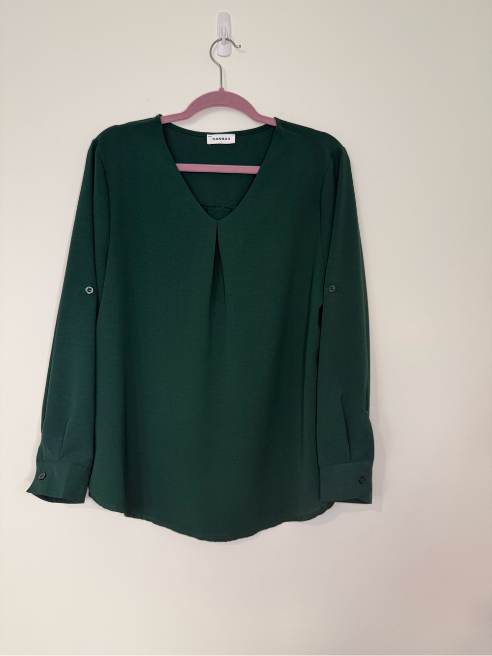 SANBAII Forest Green V-Neck Long Sleeve Blouse